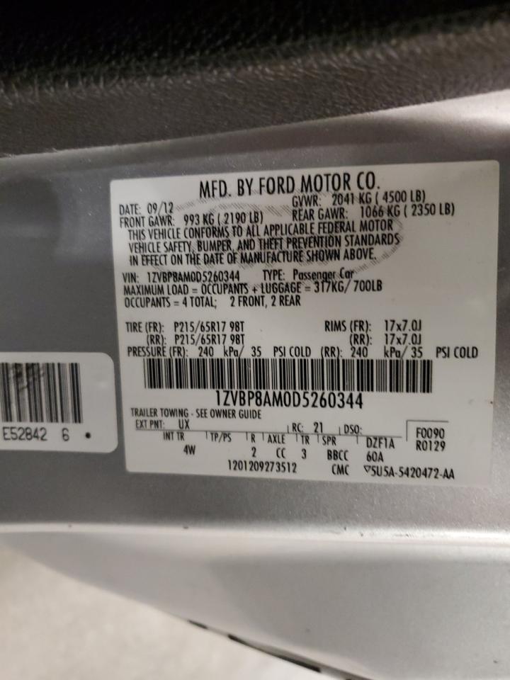 2013 Ford Mustang VIN: 1ZVBP8AM0D5260344 Lot: 87742185