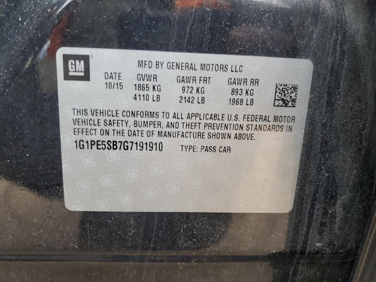 2016 Chevrolet Cruze Limited Lt VIN: 1G1PE5SB7G7191910 Lot: 87696495