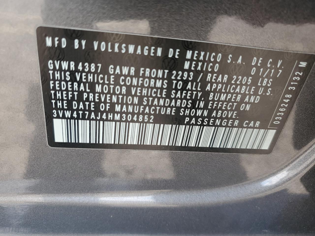 2017 Volkswagen Jetta Gli VIN: 3VW4T7AJ4HM304852 Lot: 87360724