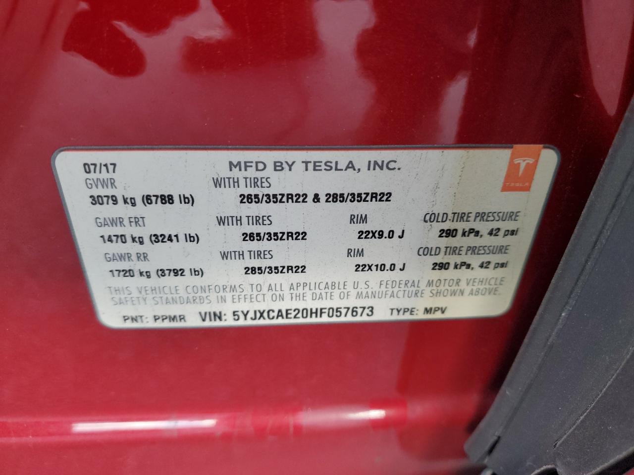 VIN 5YJXCAE20HF057673 2017 TESLA MODEL X no.13