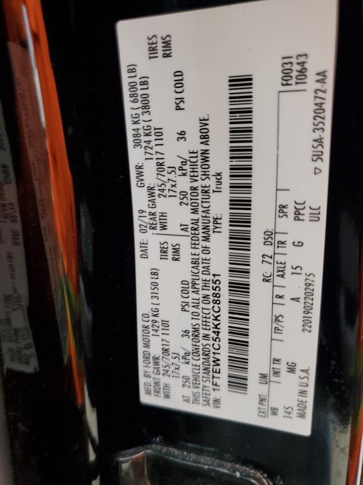 2019 Ford F150 Supercrew VIN: 1FTEW1C54KKC88551 Lot: 89118245