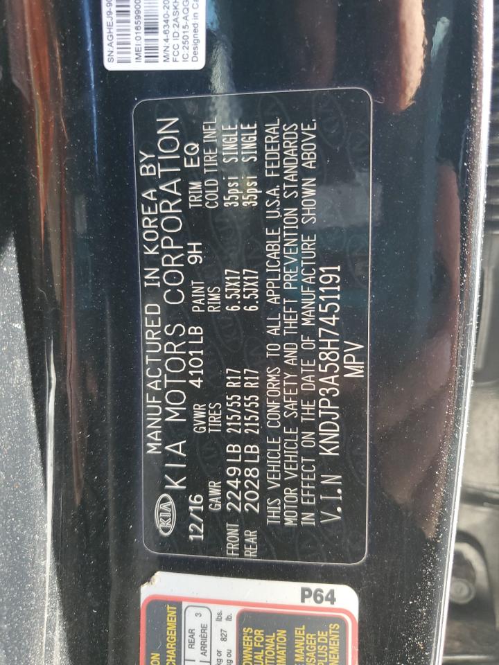 2017 Kia Soul + VIN: KNDJP3A58H7451191 Lot: 88178965