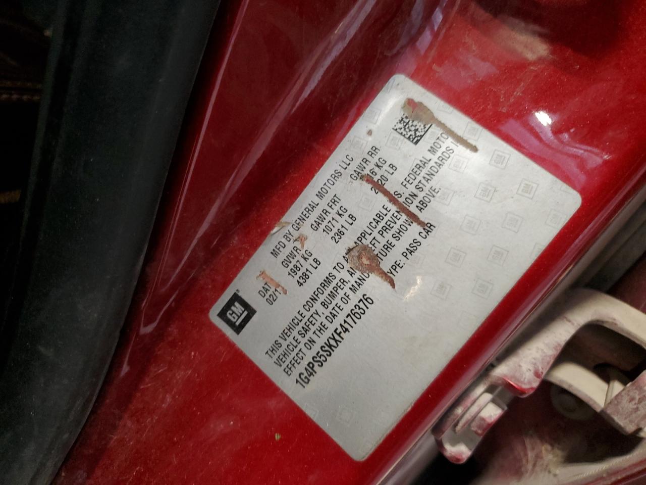 2015 Buick Verano VIN: 1G4PS5SKXF4176376 Lot: 87728625