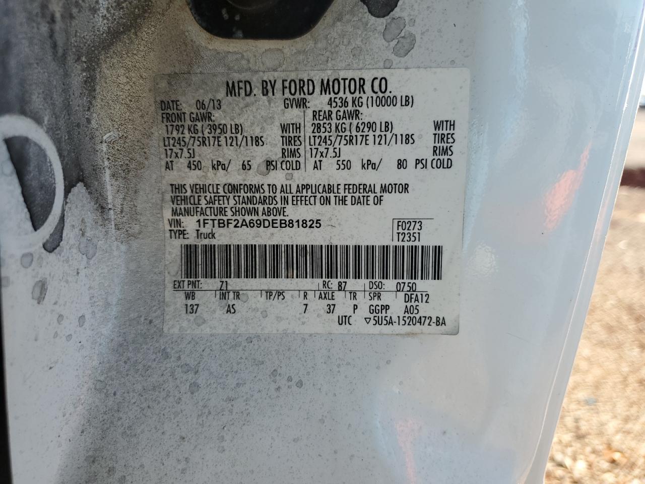 2013 Ford F250 Super Duty VIN: 1FTBF2A69DEB81825 Lot: 87679205