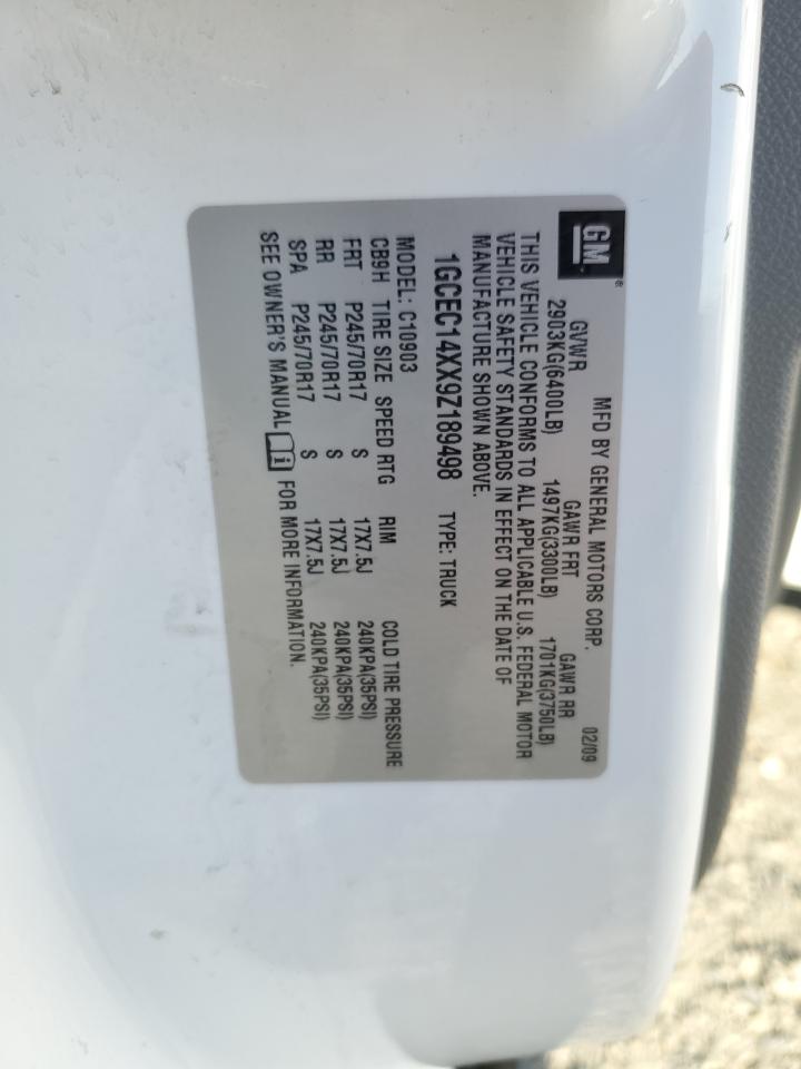 2009 Chevrolet Silverado C1500 VIN: 1GCEC14XX9Z189498 Lot: 42547965