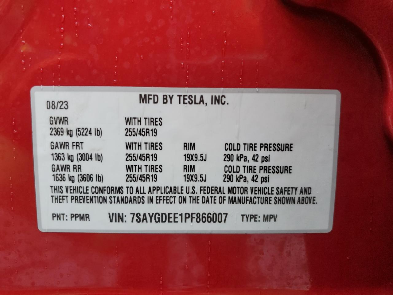 VIN 7SAYGDEE1PF866007 2023 TESLA MODEL Y no.14