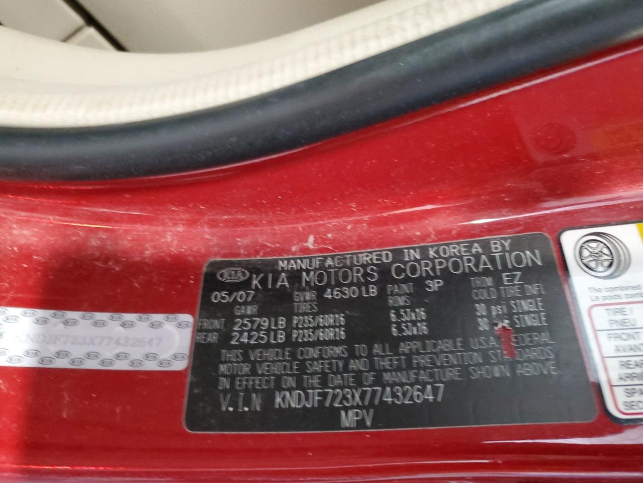2007 Kia Sportage Ex VIN: KNDJF723X77432647 Lot: 88043485