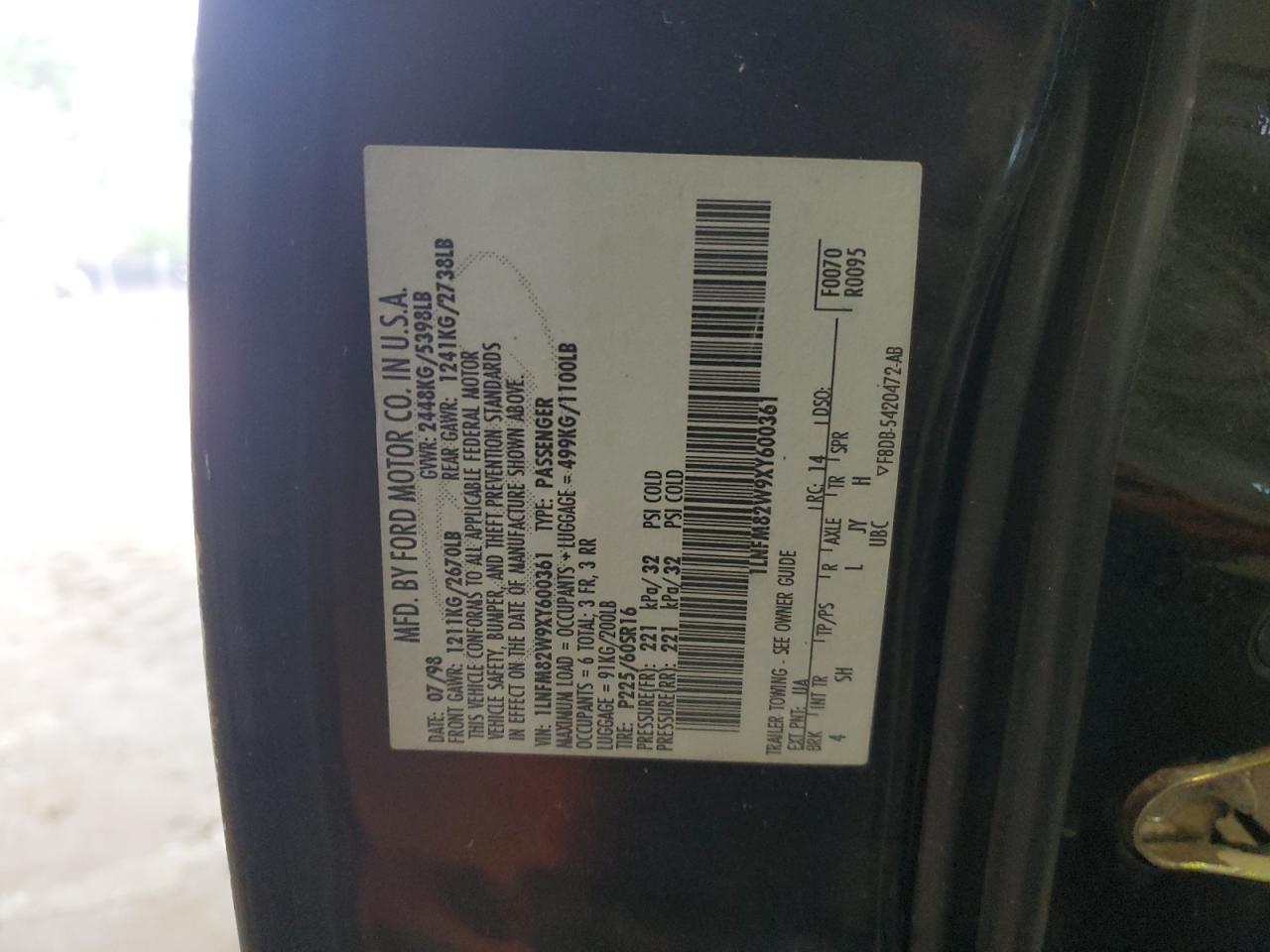 1999 Lincoln Town Car Signature VIN: 1LNFM82W9XY600361 Lot: 87359164