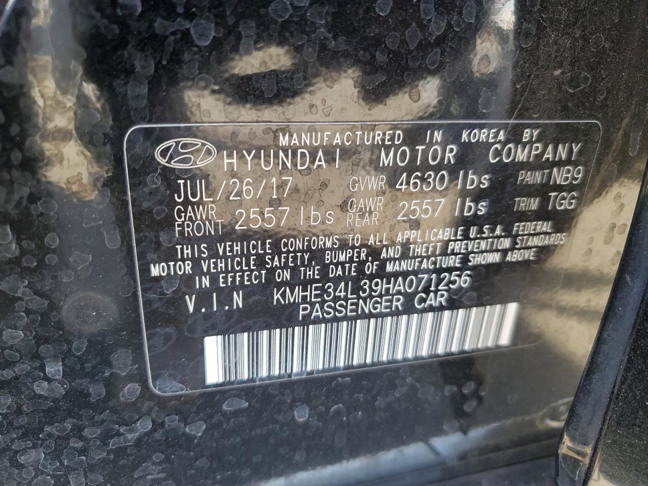 2017 Hyundai Sonata Hybrid VIN: KMHE34L39HA071256 Lot: 89179145