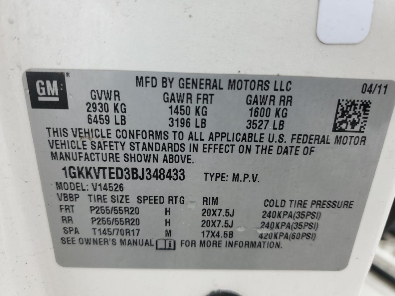 2011 GMC Acadia VIN: 79654894 Lot: 86799564