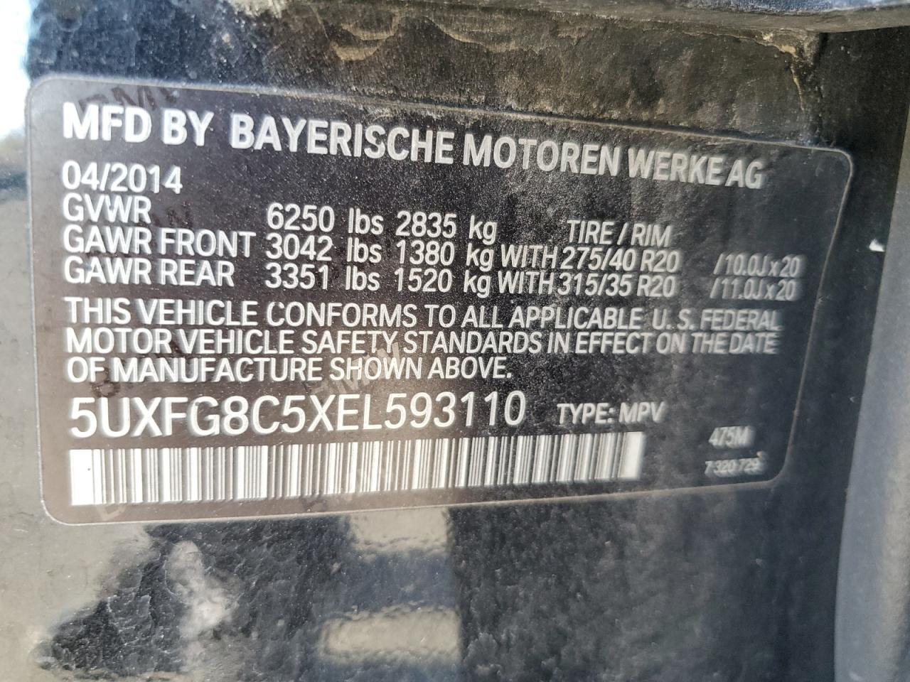 VIN 5UXFG8C5XEL593110 2014 BMW X6 no.14