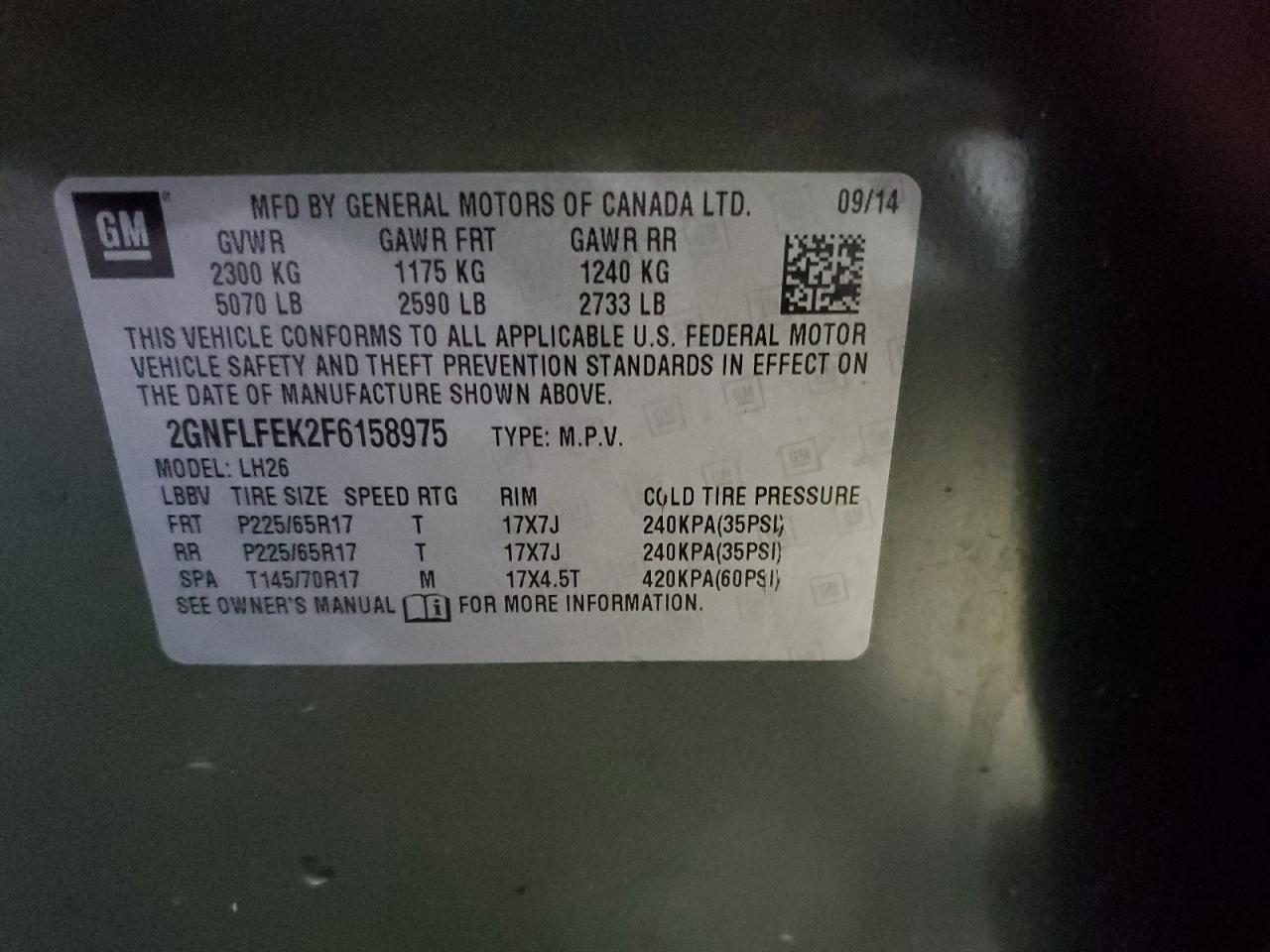 VIN 2GNFLFEK2F6158975 2015 CHEVROLET EQUINOX no.12