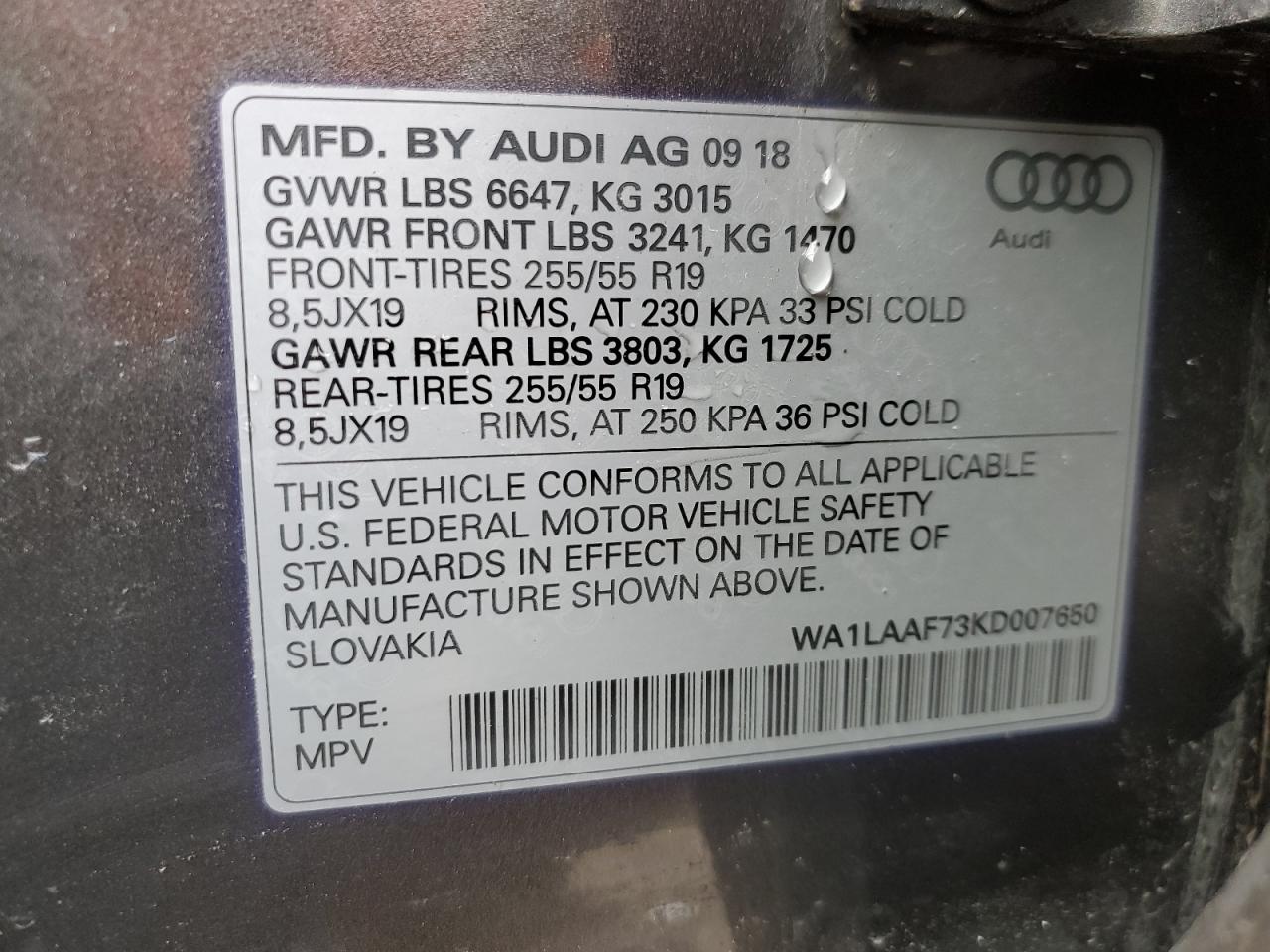 VIN WA1LAAF73KD007650 2019 AUDI Q7 no.13