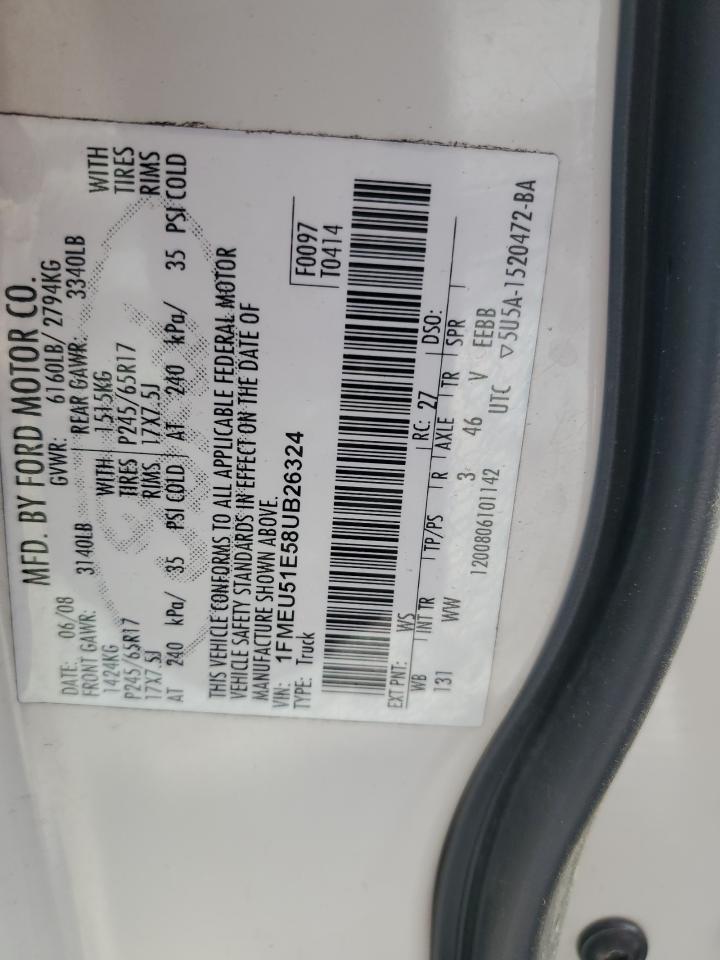 2008 Ford Explorer Sport Trac Xlt VIN: 1FMEU51E58UB26324 Lot: 87275854