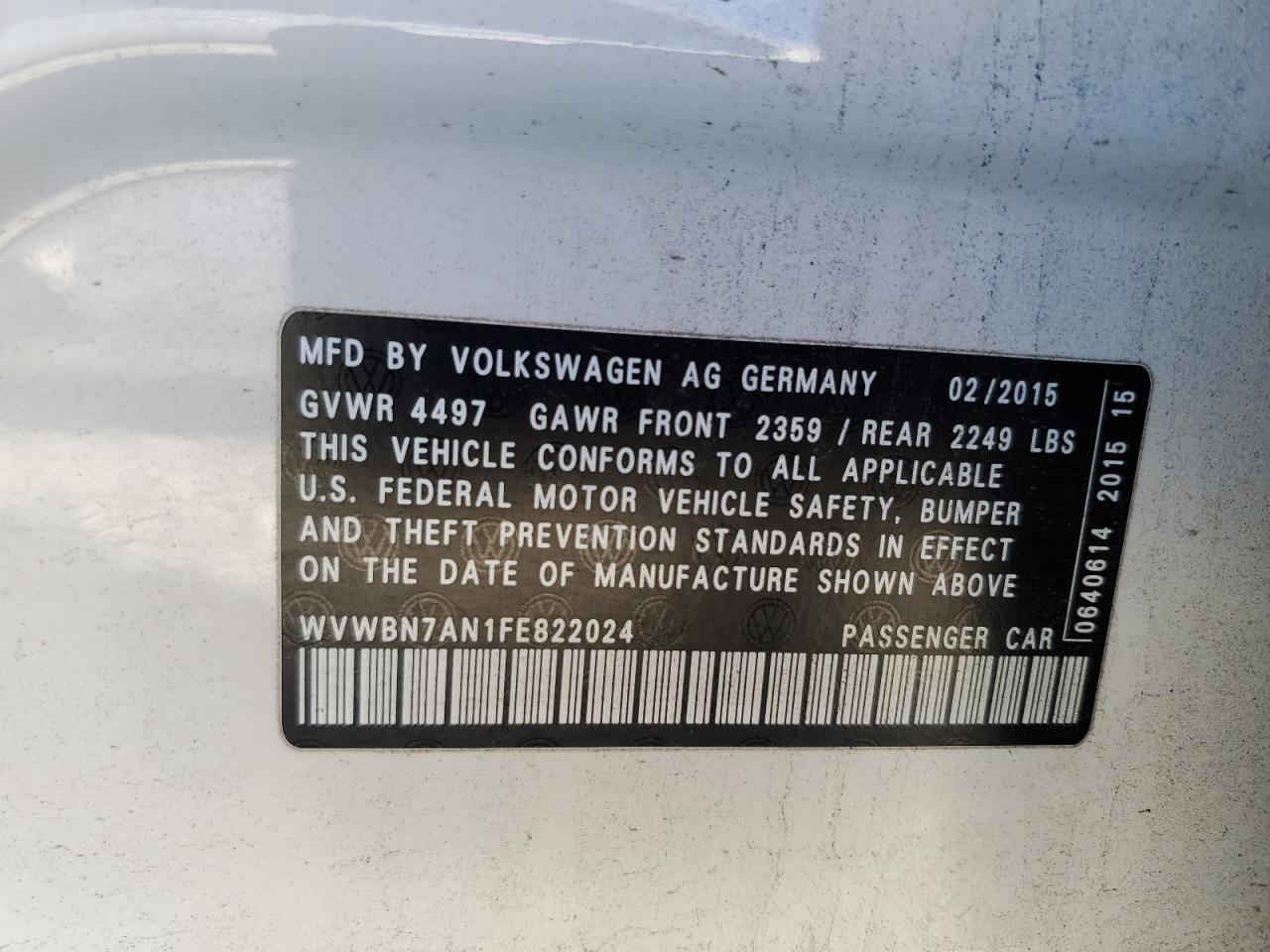 2015 Volkswagen Cc Sport VIN: WVWBN7AN1FE822024 Lot: 87167834