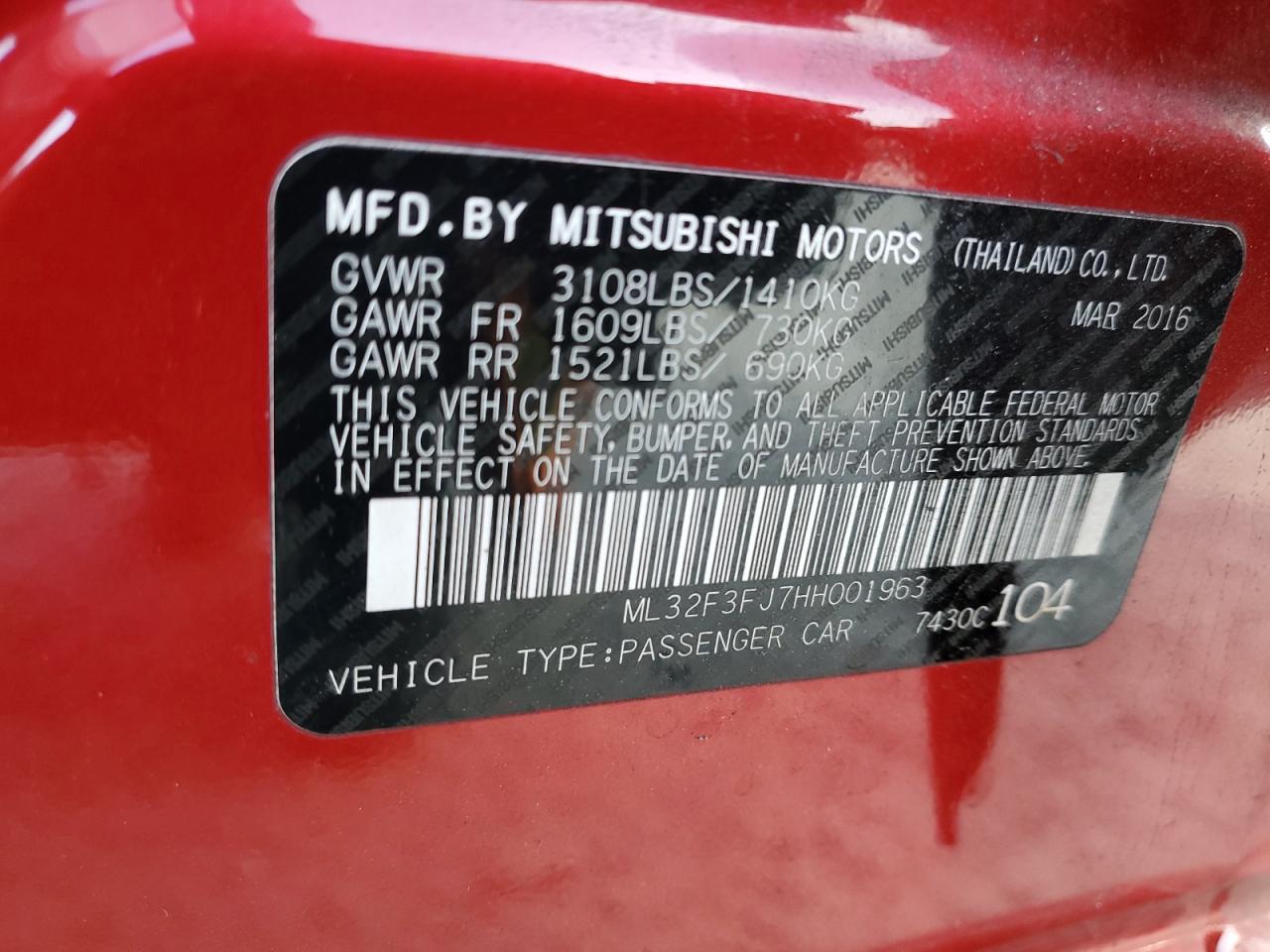 VIN ML32F3FJ7HH001963 2017 MITSUBISHI MIRAGE no.12