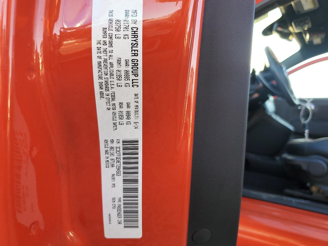 2014 Fiat 500 Electric VIN: 3C3CFFGE0ET294563 Lot: 88529745