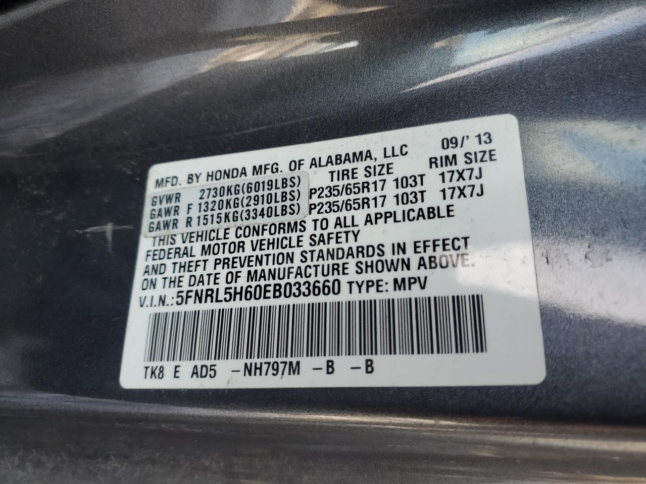 VIN 5FNRL5H60EB033660 2014 HONDA All Models no.13