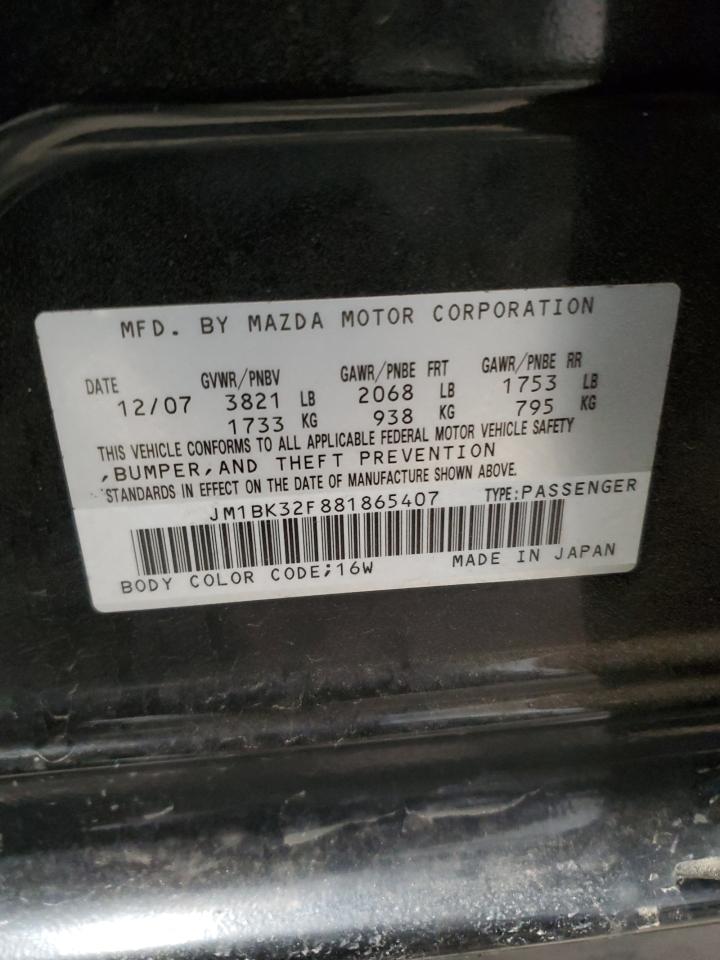 2008 Mazda 3 I VIN: JM1BK32F881865407 Lot: 87420034