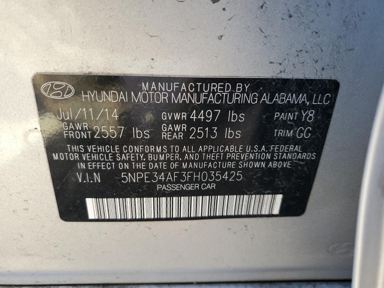 2015 Hyundai Sonata Sport VIN: 5NPE34AF3FH035425 Lot: 87718335