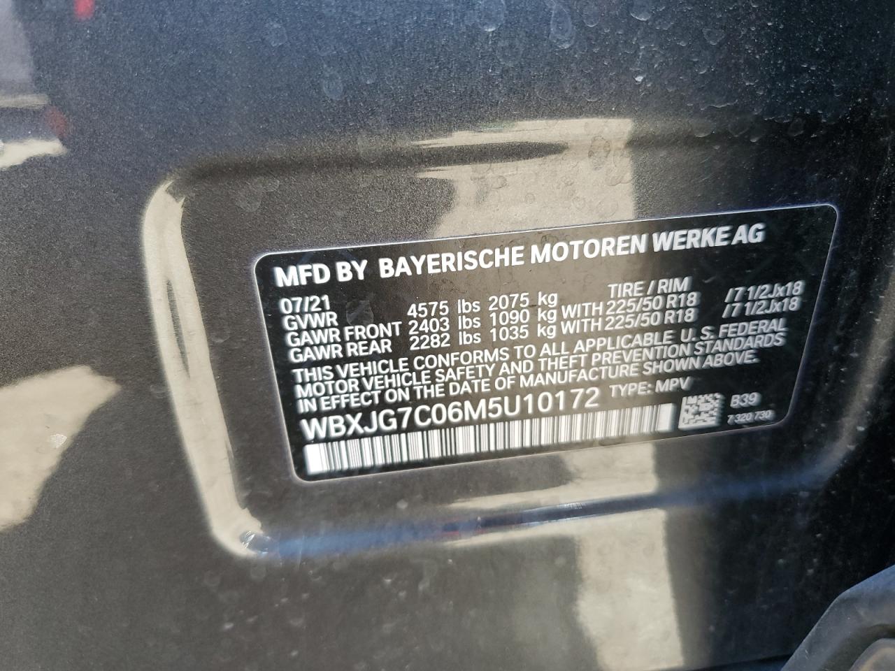 2021 BMW X1 Sdrive28I VIN: WBXJG7C06M5U10172 Lot: 88663075