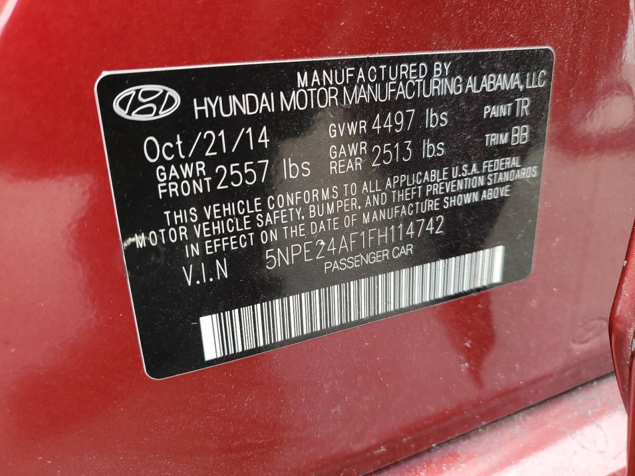 2015 Hyundai Sonata Se VIN: 5NPE24AF1FH114742 Lot: 88850985