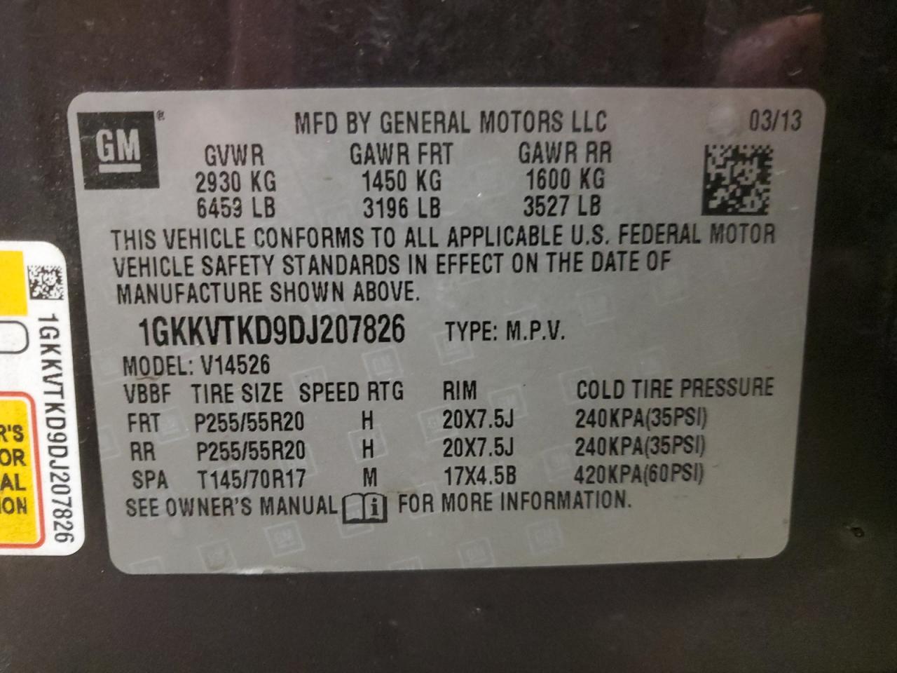 VIN 1GKKVTKD9DJ207826 2013 GMC ACADIA DEN no.14