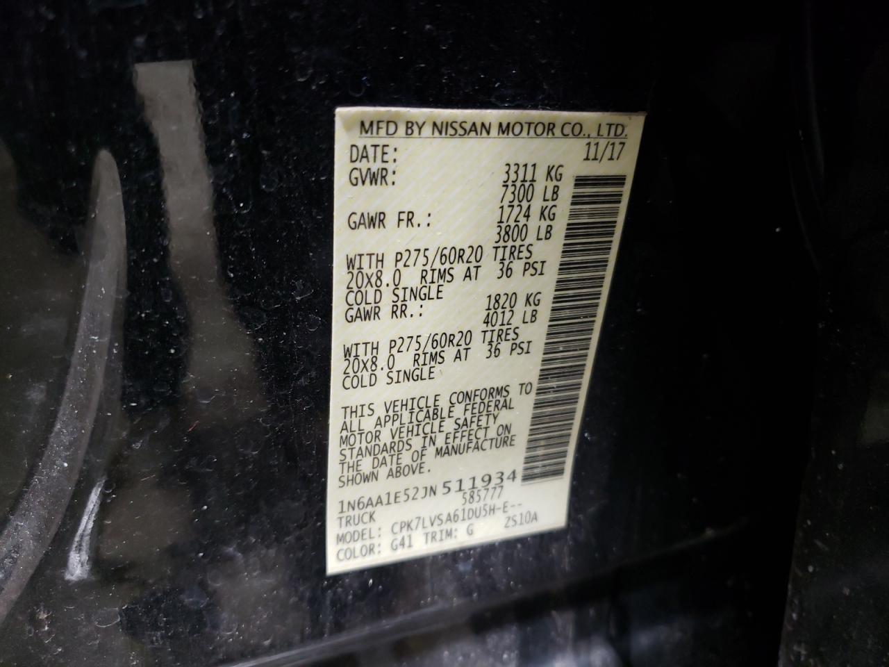 2018 Nissan Titan Sv VIN: 1N6AA1E52JN511934 Lot: 88772355