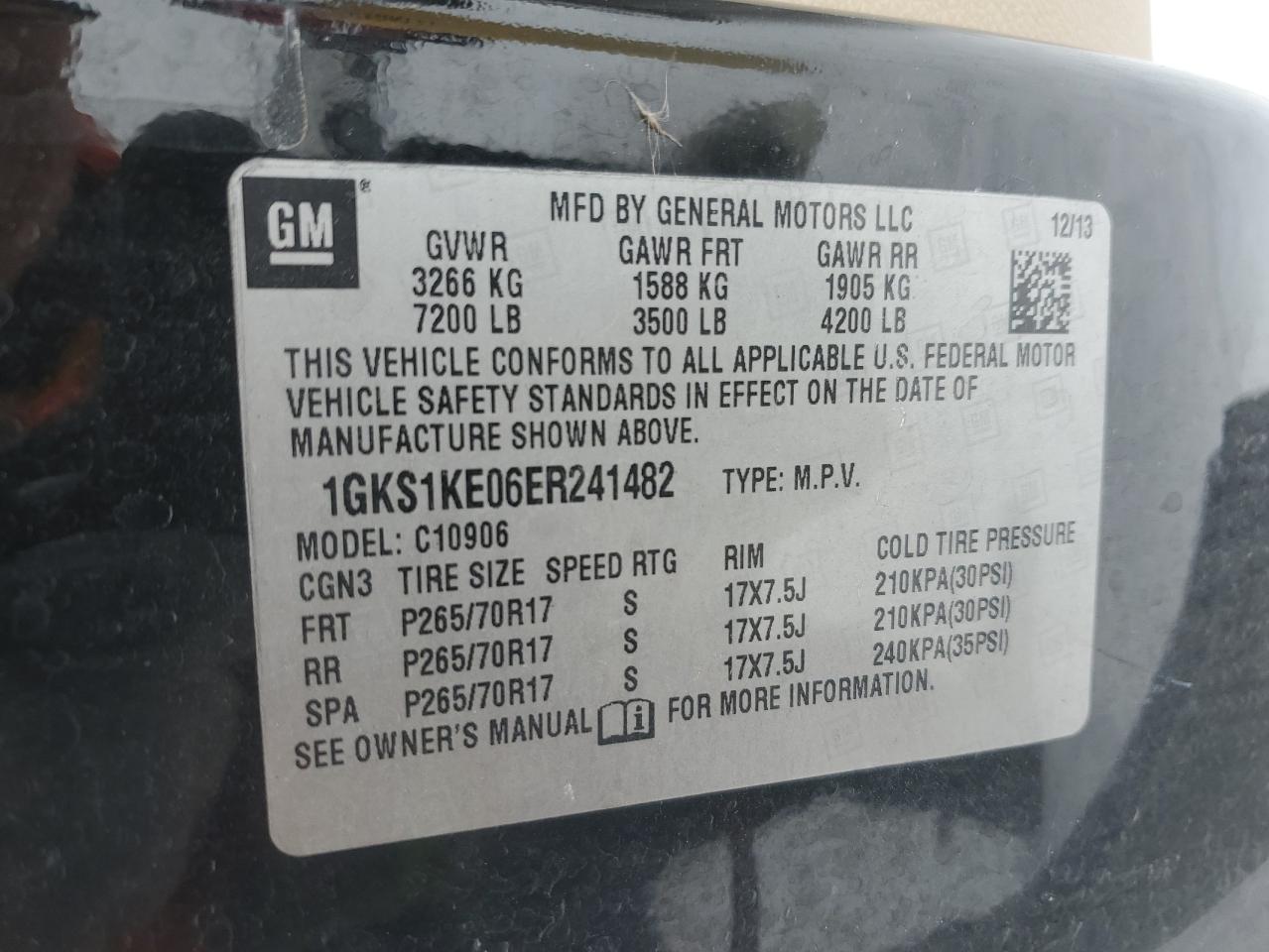 2014 GMC Yukon Xl C1500 Slt VIN: 1GKS1KE06ER241482 Lot: 41356595