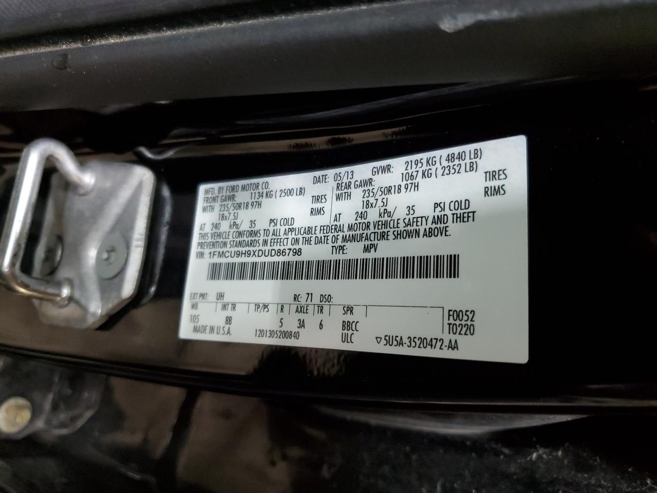 VIN 1FMCU9H9XDUD86798 2013 FORD ESCAPE no.13