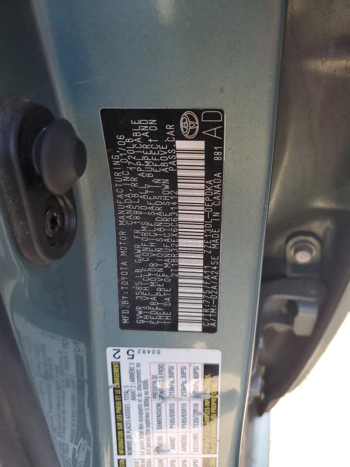 2006 Toyota Corolla Ce VIN: 2T1BR32EX6C631412 Lot: 87266534