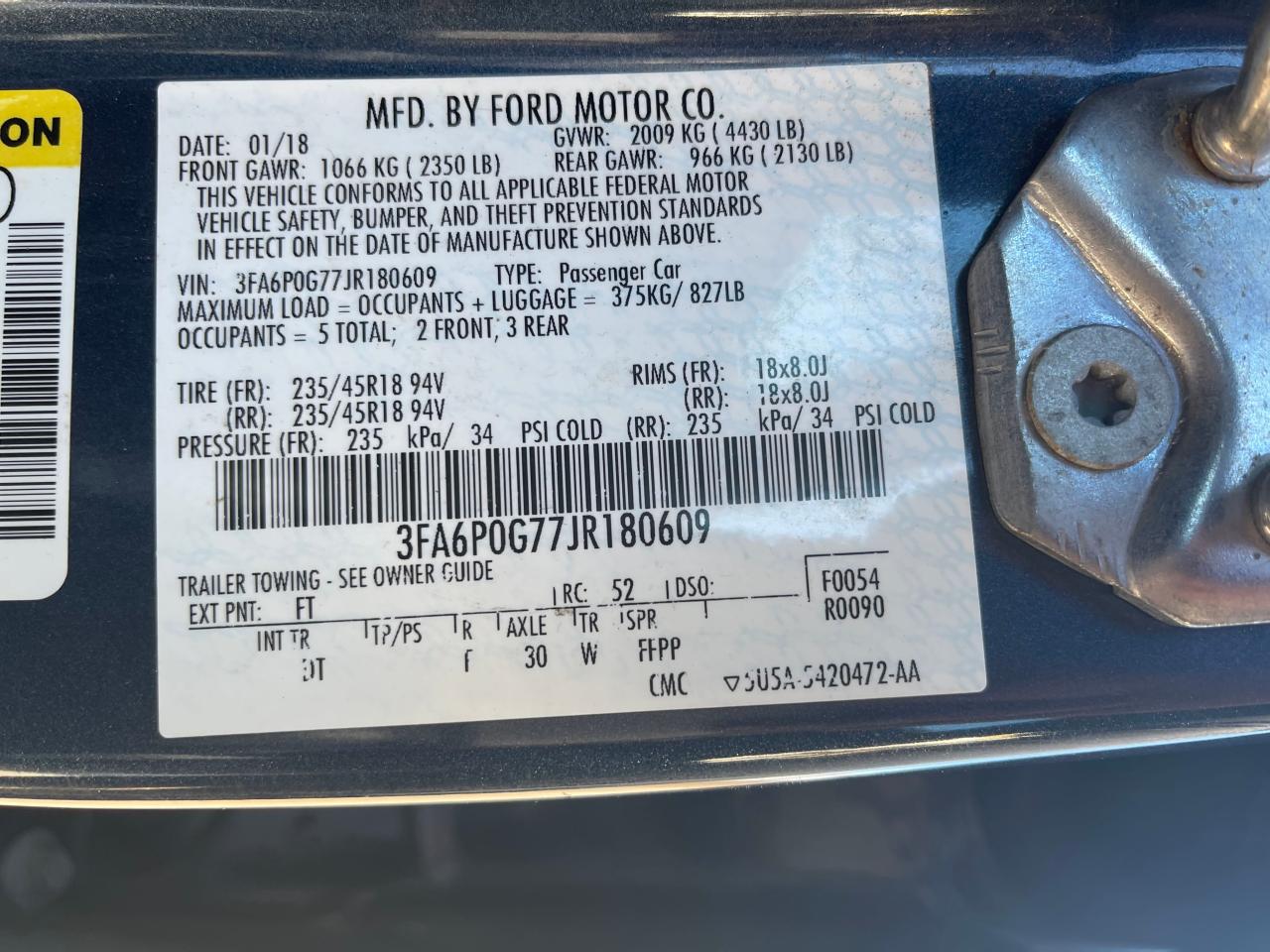 3FA6P0G77JR180609 2018 FORD FUSION - Image 10