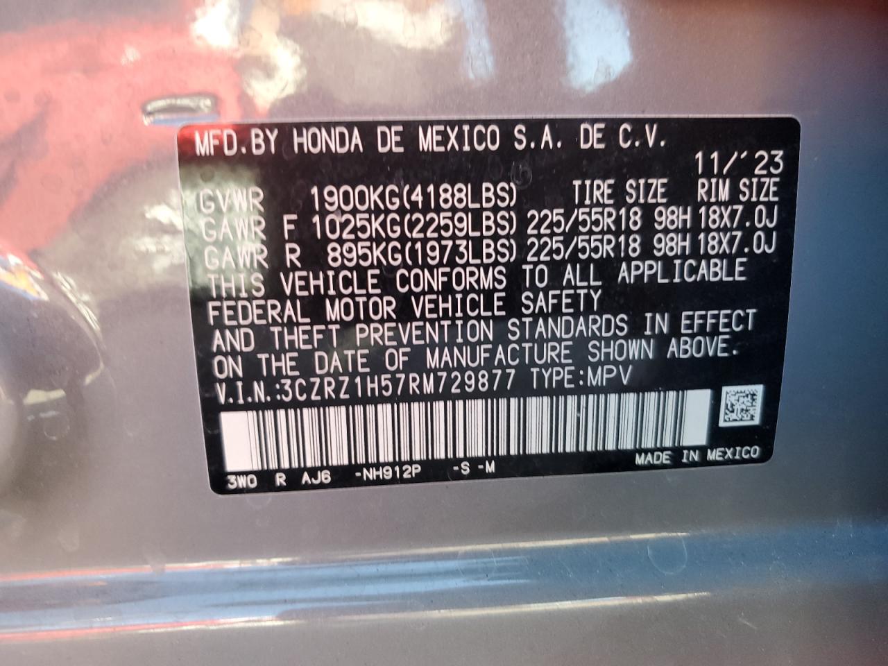 VIN 3CZRZ1H57RM729877 2024 HONDA HR-V no.13