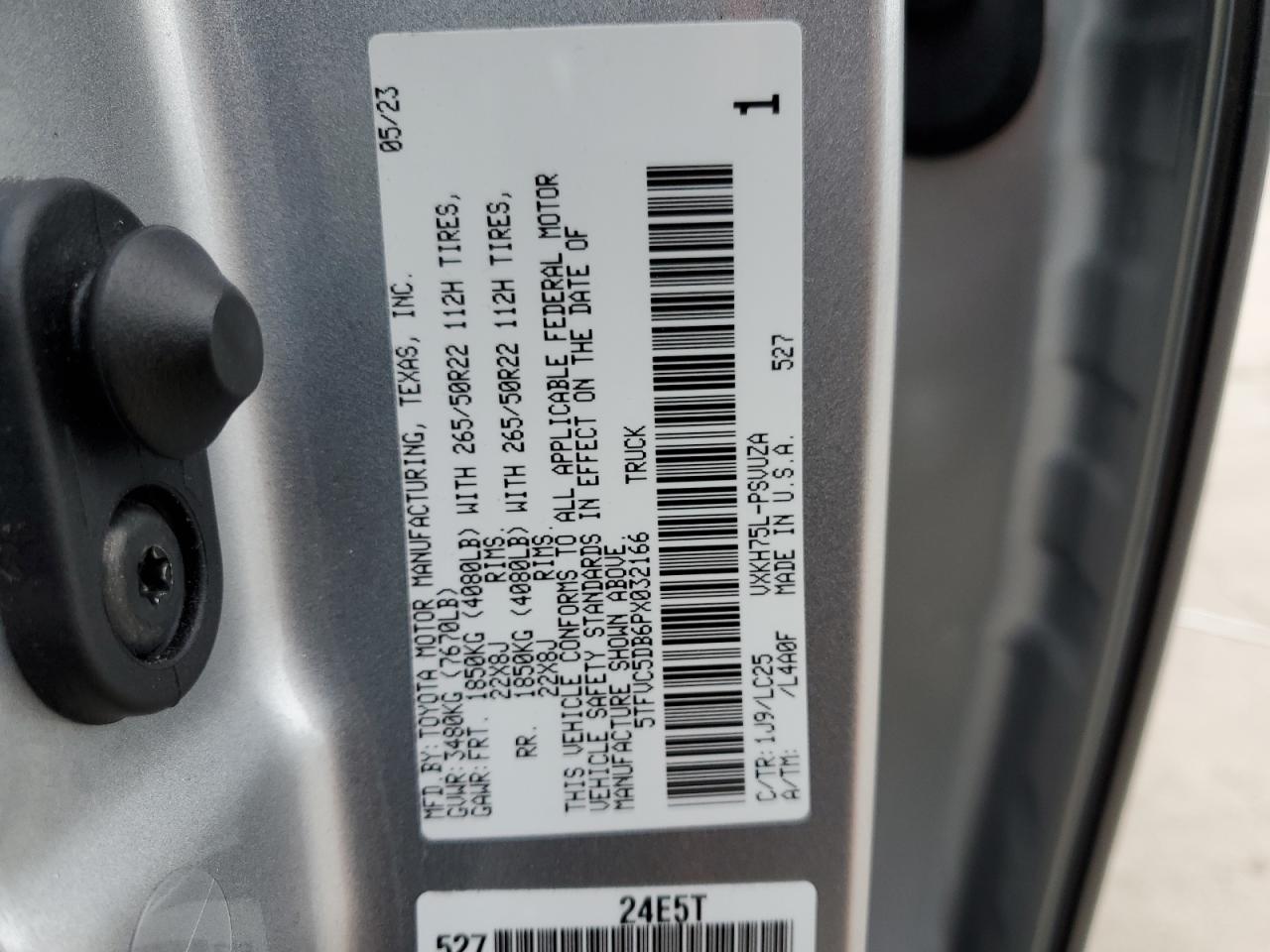 VIN: 5TFVC5DB6PX032166 2023 TOYOTA TUNDRA