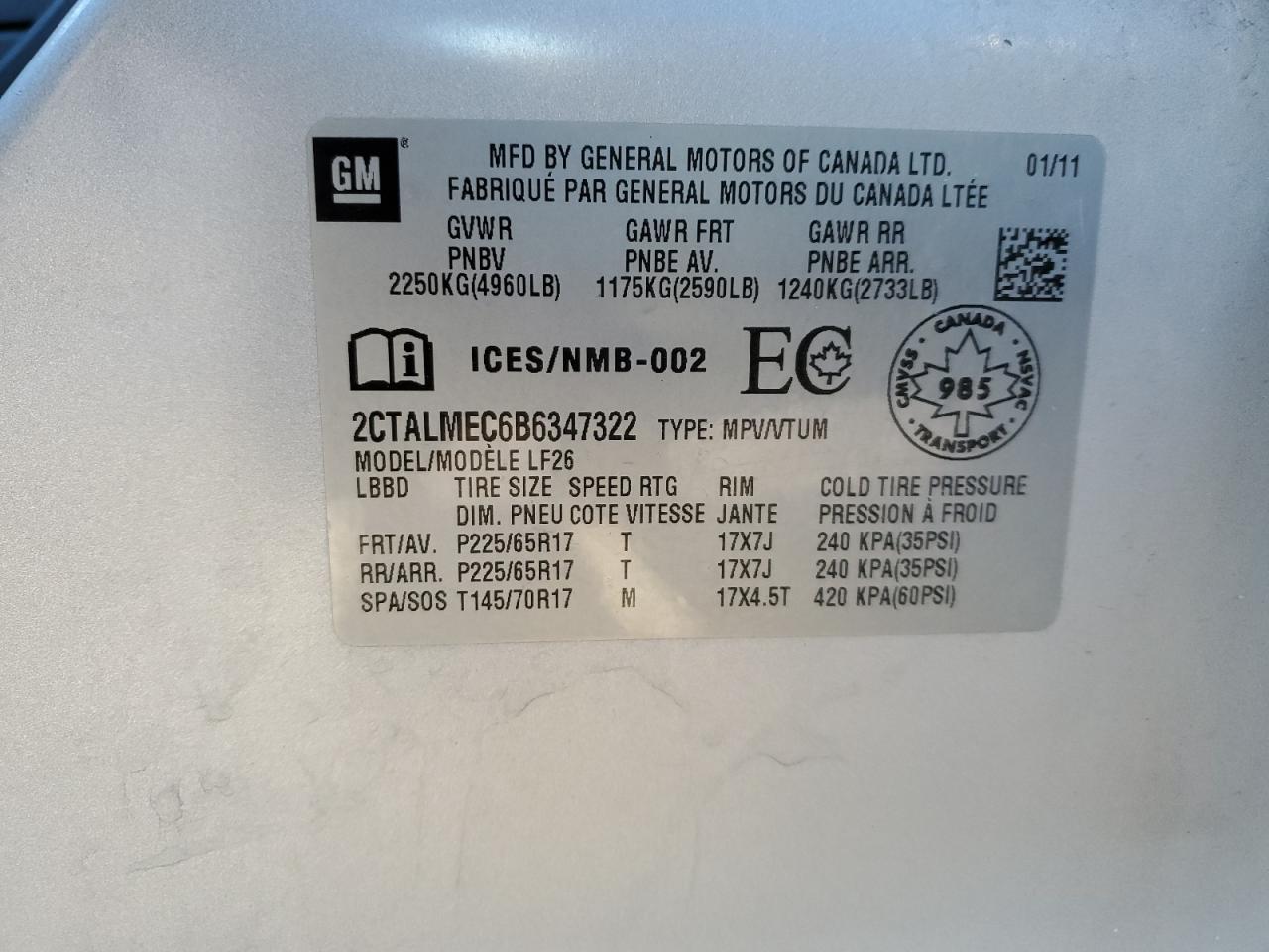 2011 GMC Terrain Sle VIN: 2CTALMEC6B6347322 Lot: 43470855