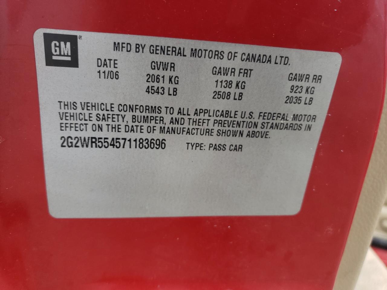 2007 Pontiac Grand Prix Gt VIN: 2G2WR554571183696 Lot: 53780635