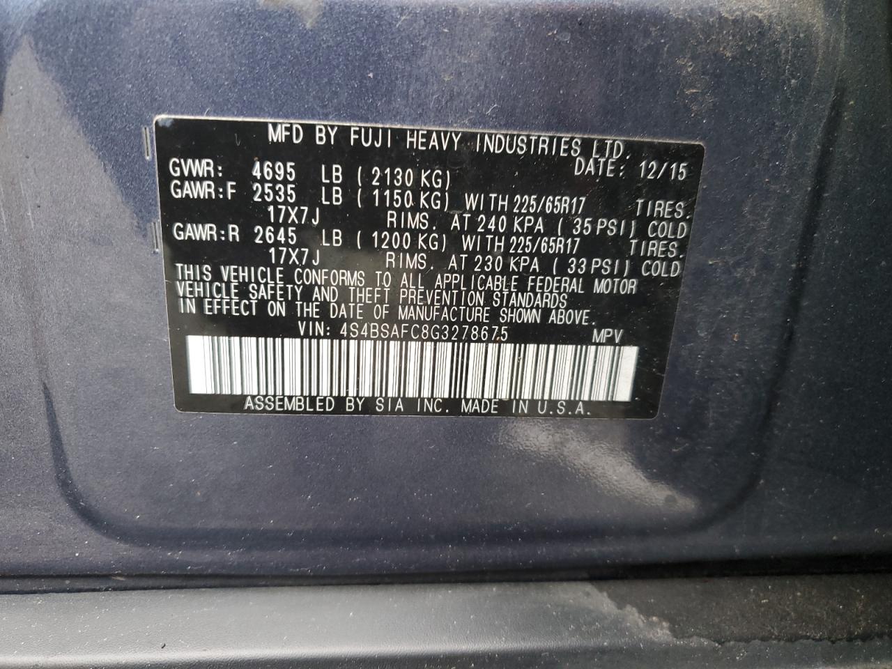 VIN 4S4BSAFC8G3278675 2016 SUBARU OUTBACK no.13