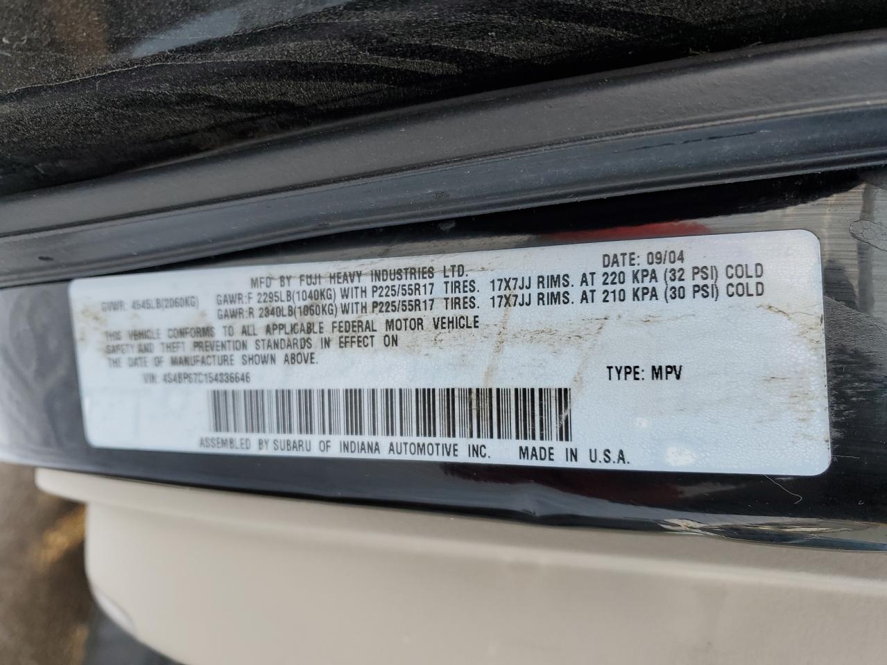 2005 Subaru Legacy Outback 2.5 Xt Limited VIN: 4S4BP67C154336646 Lot: 89095055