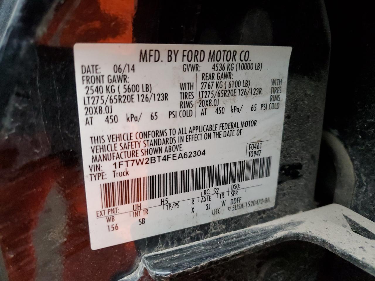 VIN 1FT7W2BT4FEA62304 2015 FORD F250 no.10