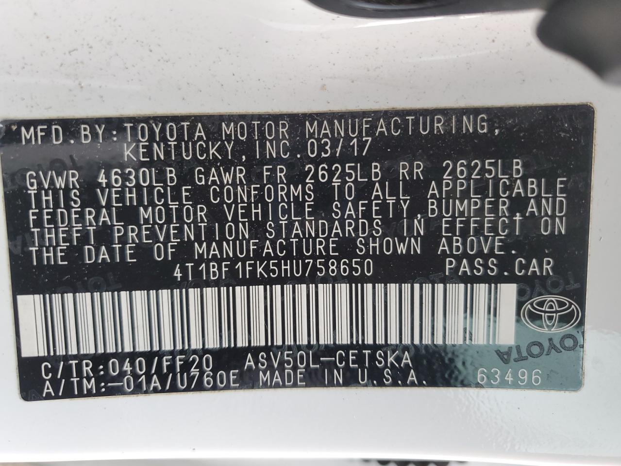 VIN 4T1BF1FK5HU758650 2017 TOYOTA CAMRY no.13