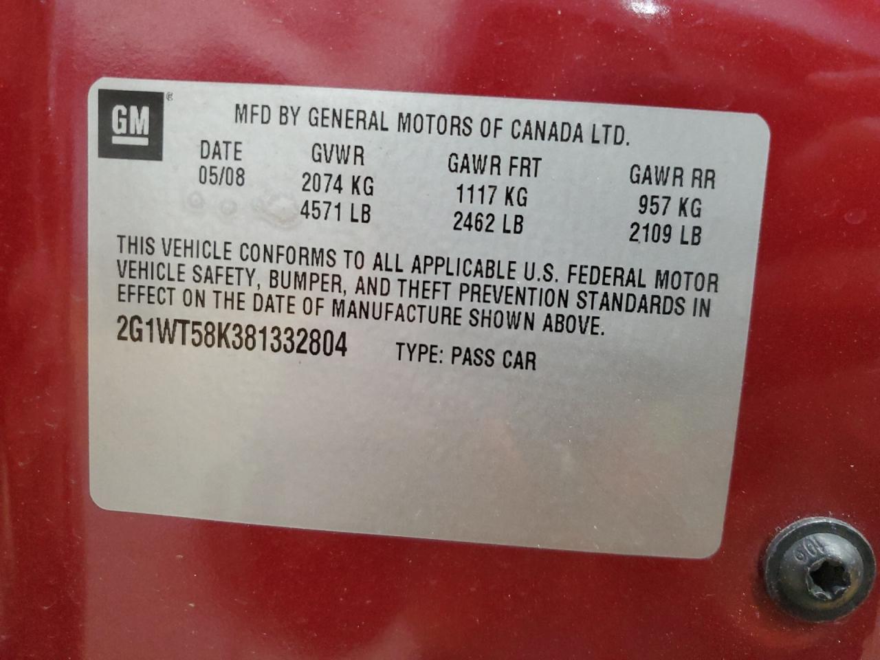 2008 Chevrolet Impala VIN: 2G1QT58K381332804 Lot: 89257325