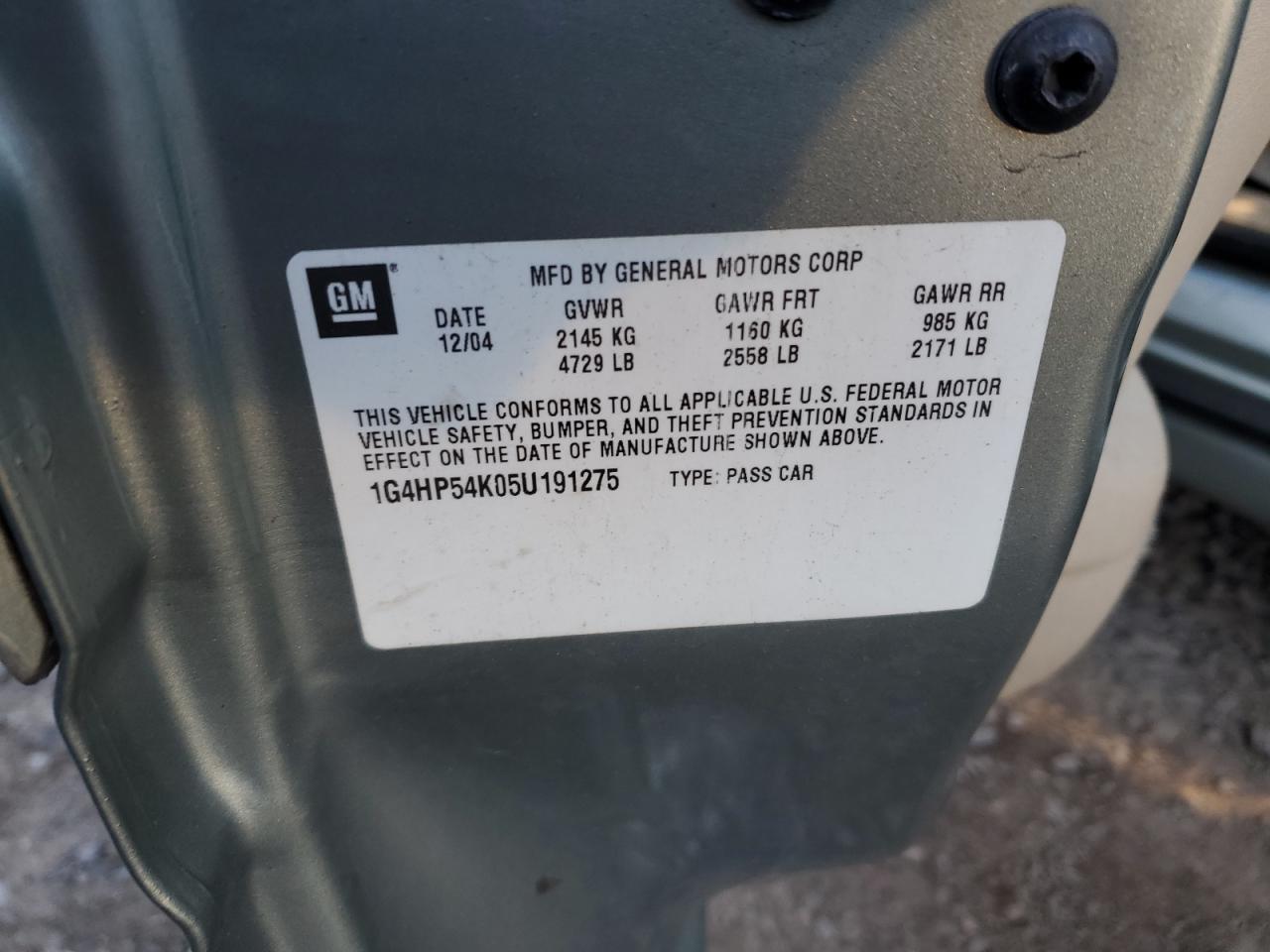 2005 Buick Lesabre Custom VIN: 1G4HP54K05U191275 Lot: 41443375