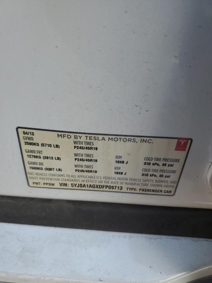 2013 Tesla Model S VIN: 5YJSA1AGXDFP09713 Lot: 87756525
