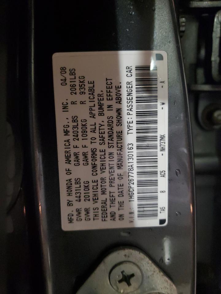 2008 Honda Accord Ex VIN: 1HGCP26778A130163 Lot: 43361105