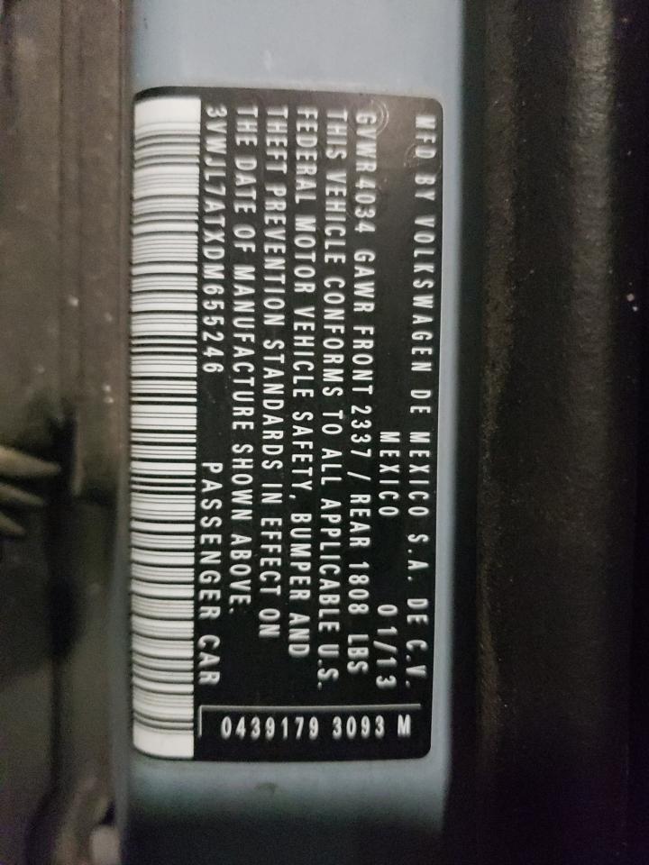 2013 Volkswagen Beetle VIN: 3VWJL7ATXDM655246 Lot: 87270864