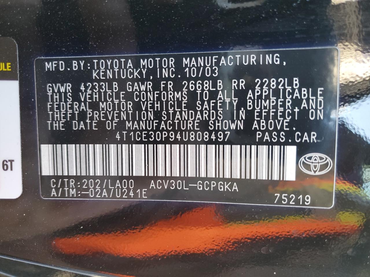 2004 Toyota Camry Solara Se VIN: 4T1CE30P94U808497 Lot: 87934245