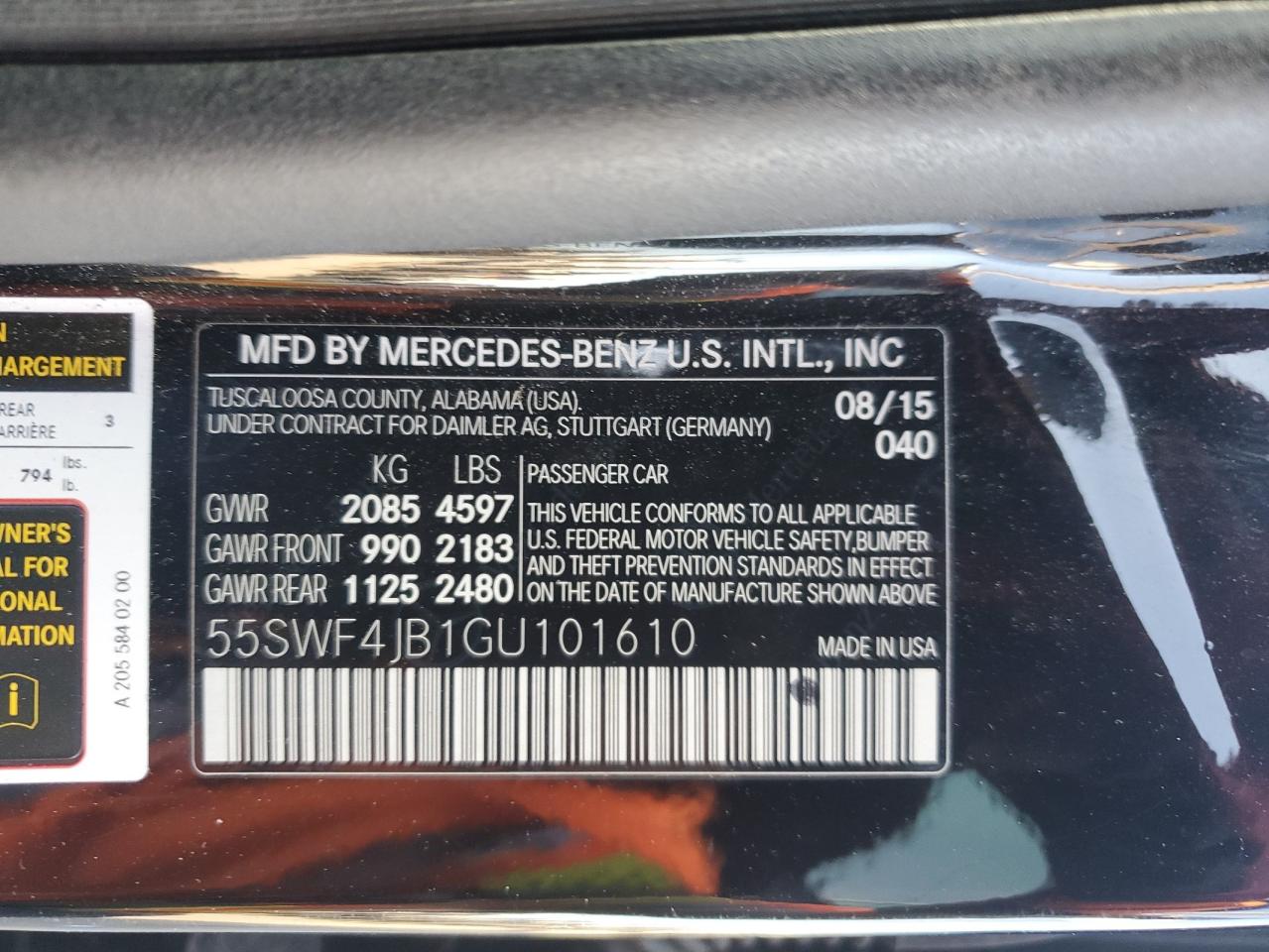 VIN 55SWF4JB1GU101610 2016 MERCEDES-BENZ C-CLASS no.12