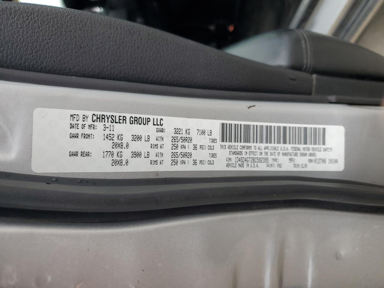 2011 Dodge Durango Crew VIN: 1D4SD4GT2BC592395 Lot: 43017665