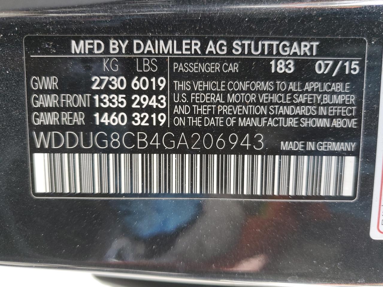 VIN WDDUG8CB4GA206943 2016 MERCEDES-BENZ S-CLASS no.12