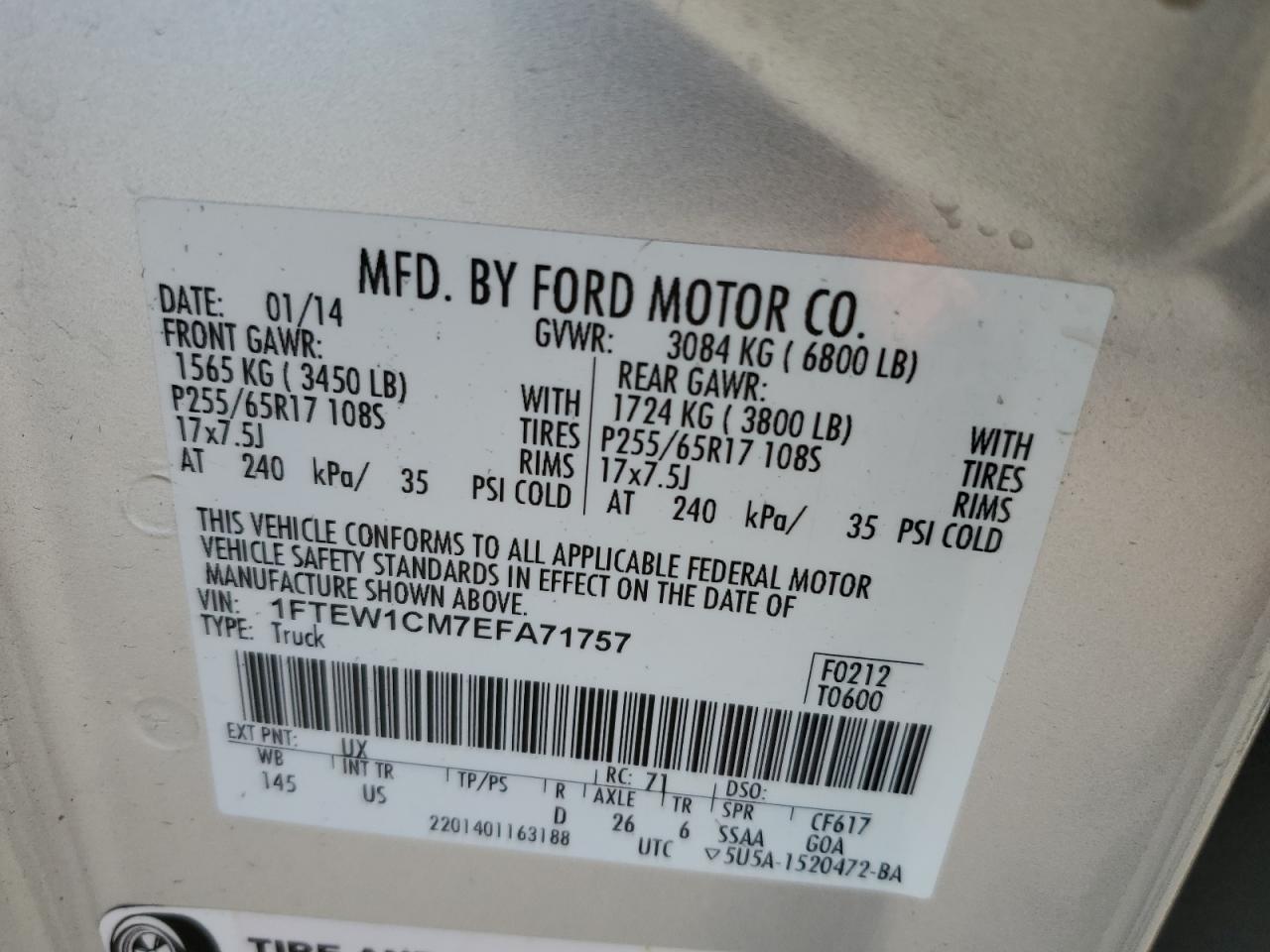 VIN 1FTEW1CM7EFA71757 2014 FORD F-150 no.12